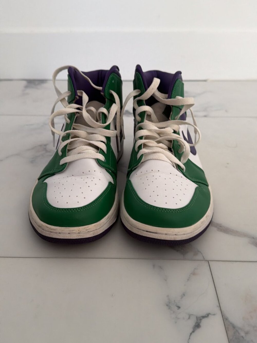 Air Jordan 1 Mid Incredible Hulk Green Purple Sneakers - Picture 3 of 5